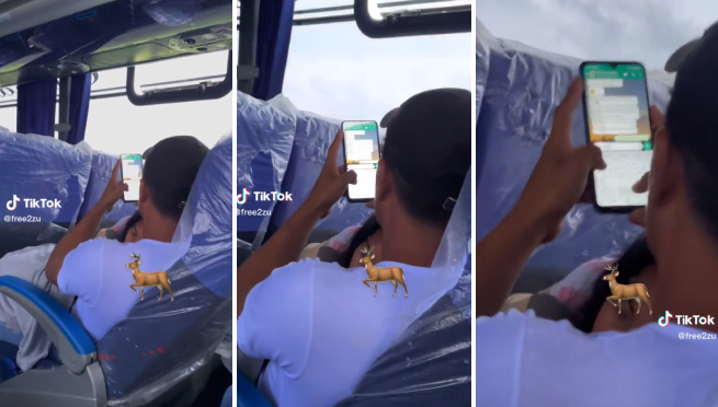 Joven es captado viajando con su novia, mientras chatea con otra: 