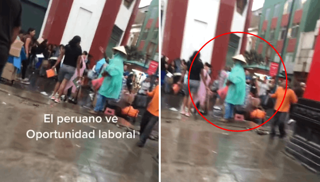 Peruano no pierde el tiempo y aprovecha las lluvias para poner un negocio: 